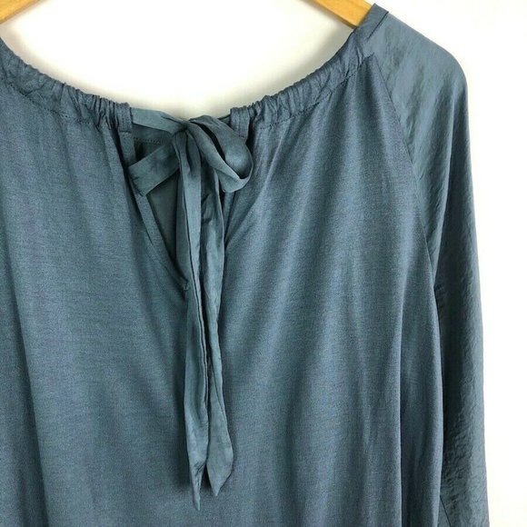 LOFT Blue Silky Tie Back Pleated Blouse - Picture 3 of 6
